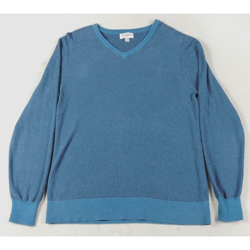 Goodfellow & Co Sweater Mens MT Blue V Neck Stretch Knit Wool Blend Lightweight